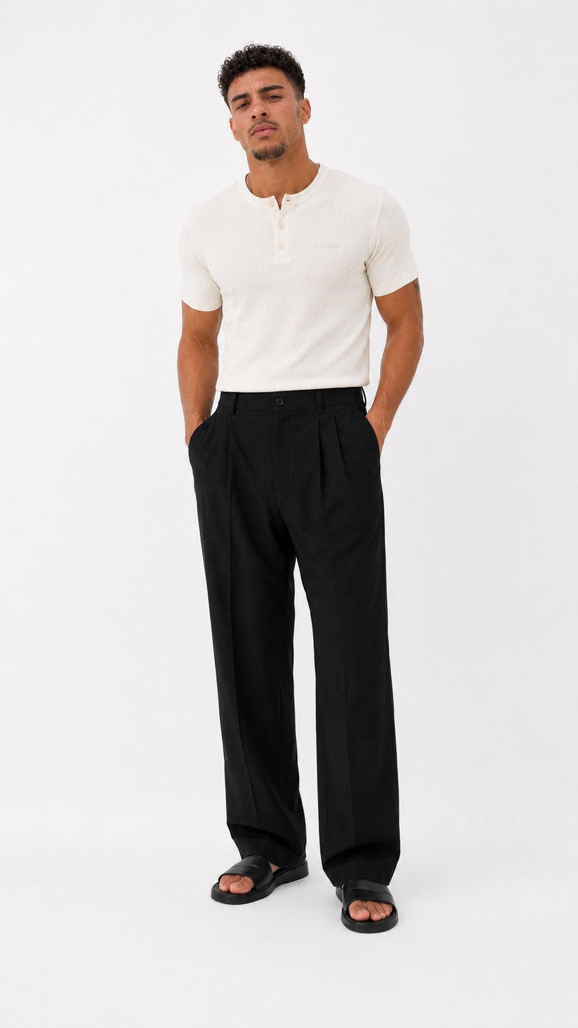 White Lorent ribbed henley on model